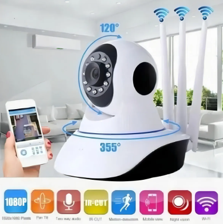 Cámara Robótica Seguridad 360° Visión Nocturna Wifi 3 Antenas