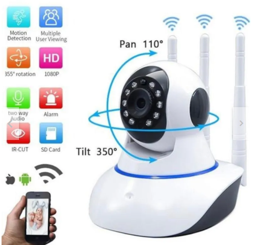 Cámara Robótica Seguridad 360° Visión Nocturna Wifi 3 Antenas
