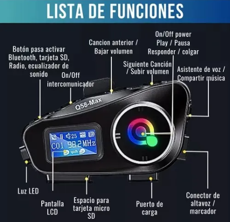 Intercomunicador Para Casco Moto Q58 Max